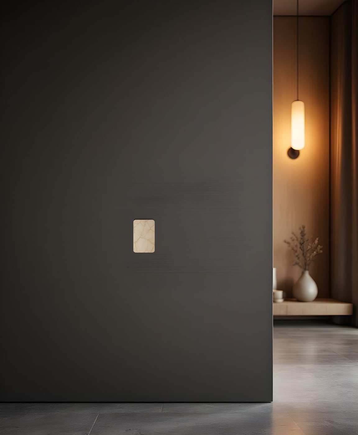 Wr3n On-Wall showing a designer stone finish, flush in the wall